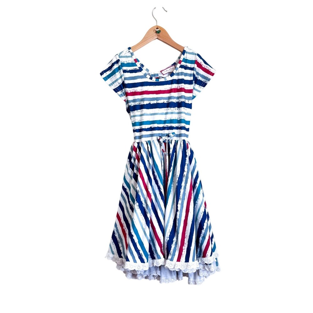 Cheeky Plum Girls Striped Dressโ 10Y Fit Flare Ruffle Open Back Party